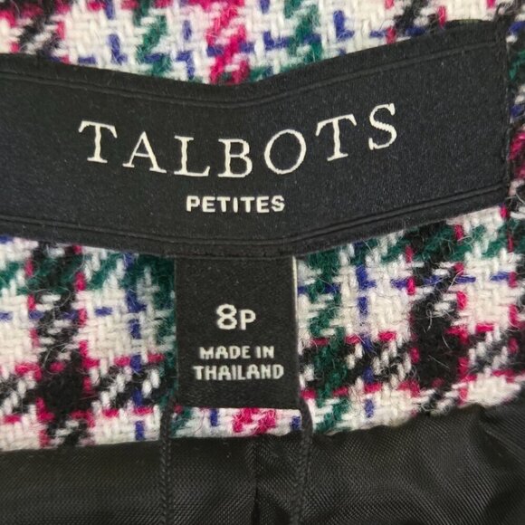 Talbots NWT Green Red Black White Plaid 4 Button Flap Pocket Wool Blend Blazer S - Picture 5 of 6